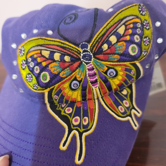 Vintage True Y2K Purple Cap with Colorful Butterfly Embroidery Encore‎ Hat New - Picture 2 of 8